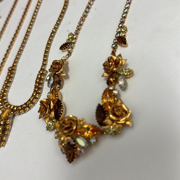Lot Gold Crystal Vintage Rhinestone Necklaces - Picture 3 of 7